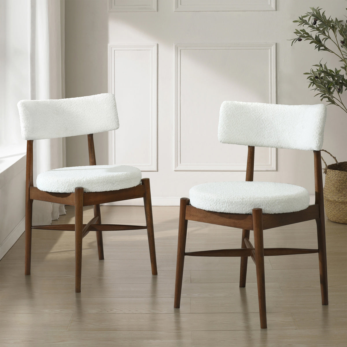 Mid Century Modern Dining Chairs (MP2/Carton)  Walnut+Beige