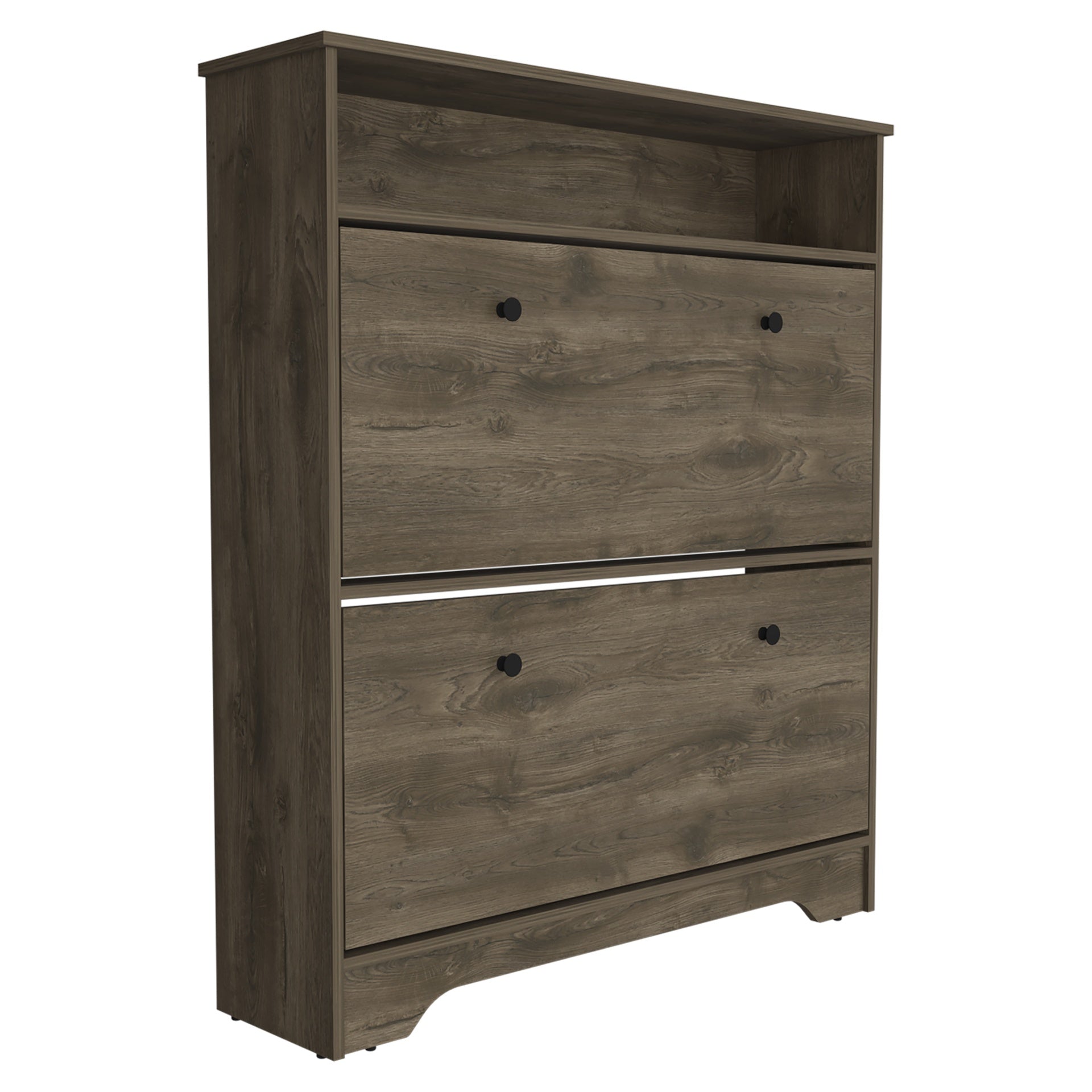 Calgary Shoe Rack, Superior Top, One Open Shelf, Two Extendable Shelves -Dark Brown