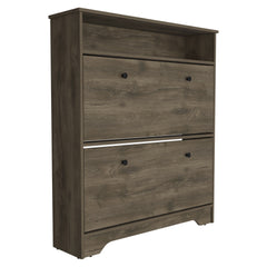 Calgary Shoe Rack, Superior Top, One Open Shelf, Two Extendable Shelves -Dark Brown