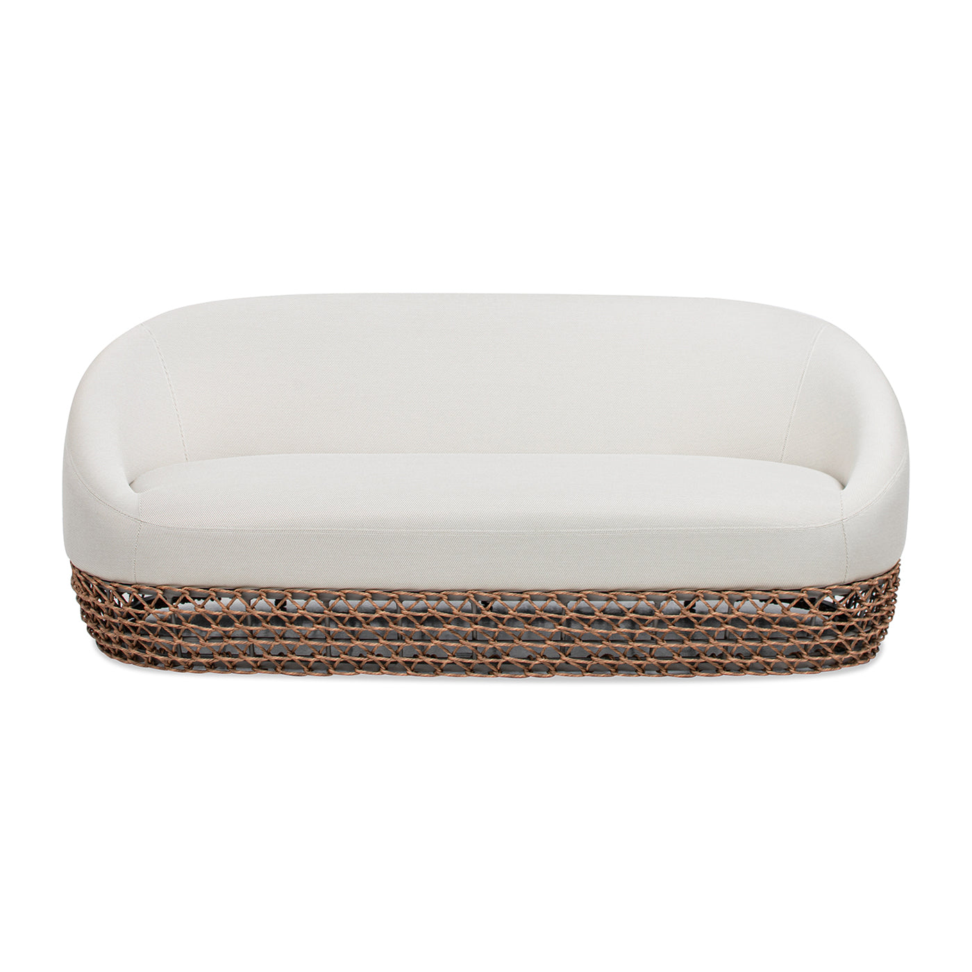 Willow 71" Upholstered Woven Patio Deep Seating Sofa, Golden Brown Wicker Frame, Wheat Beige