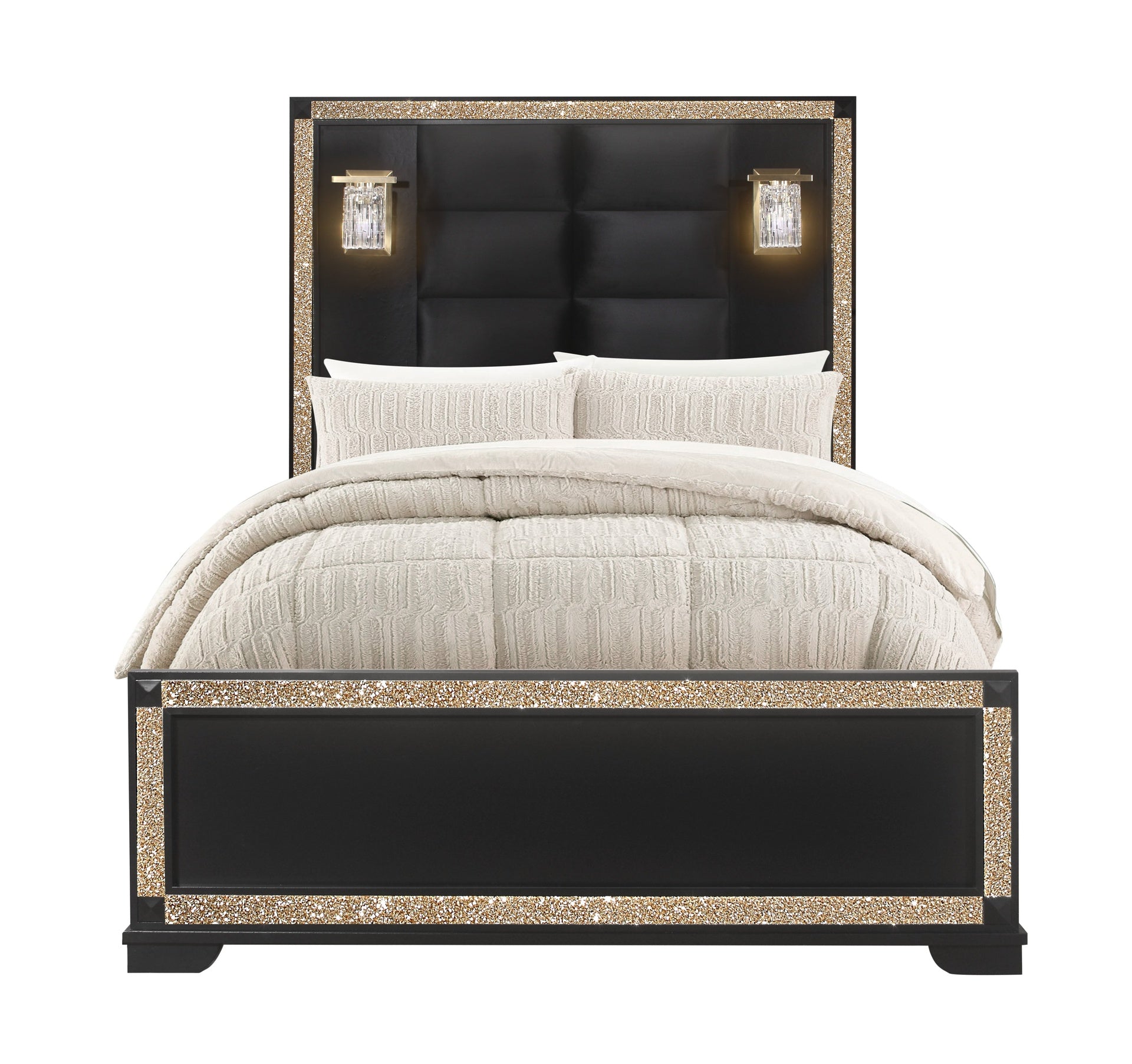 LIVELY BLACK/GOLD FULL BED WITH LAMPS