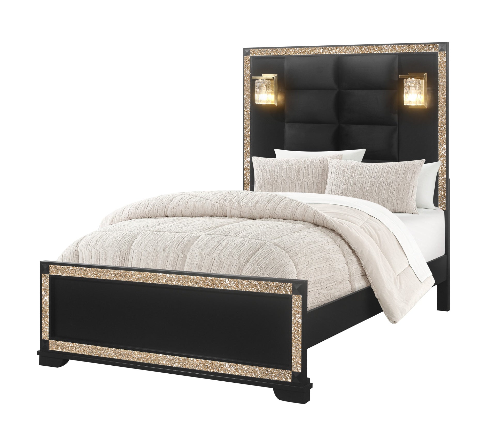 LIVELY BLACK/GOLD FULL BED WITH LAMPS