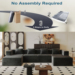 Modular Sectional Couch, Boneless Sofa with Deep Seat, Boneless Couch, High Density Sponge, Compression Sofa for Living Room Bedroom Apartment, No Assembly Required, Grey  (4*Seat+2*Ottoman)