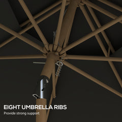 Outsunny 9' Patio Umbrella with Push Button Tilt and Crank, Double Top Ruffled Outdoor Market Table Umbrella with 8 Ribs, for Garden, Deck, Pool, Dark Gray