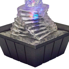 8" Tall Polyresin Indoor Fountain, LED Light and 1L Capacity, Spiral Ice Design