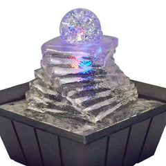 8" Tall Polyresin Indoor Fountain, LED Light and 1L Capacity, Spiral Ice Design