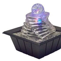 8" Tall Polyresin Indoor Fountain, LED Light and 1L Capacity, Spiral Ice Design