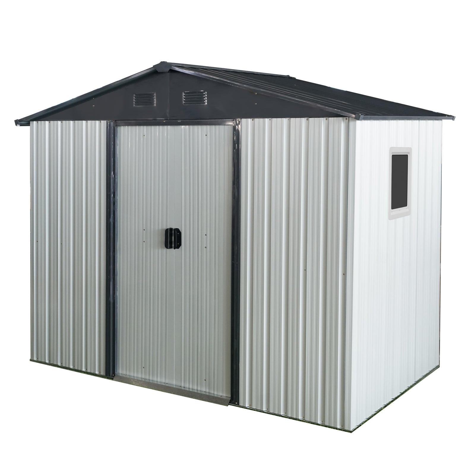 8ft x 4ft Outdoor Metal Storage Shed with Window and Metal Foundation for Backyard, Patio, Lawn --White and Black