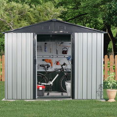 8ft x 4ft Outdoor Metal Storage Shed with Window and Metal Foundation for Backyard, Patio, Lawn --White and Black