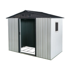 8ft x 4ft Outdoor Metal Storage Shed with Window and Metal Foundation for Backyard, Patio, Lawn --White and Black