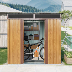 6ft x 5ft Outdoor Metal Storage with Transparent plate and Foundation for Backyard Garden Patio --Coffee