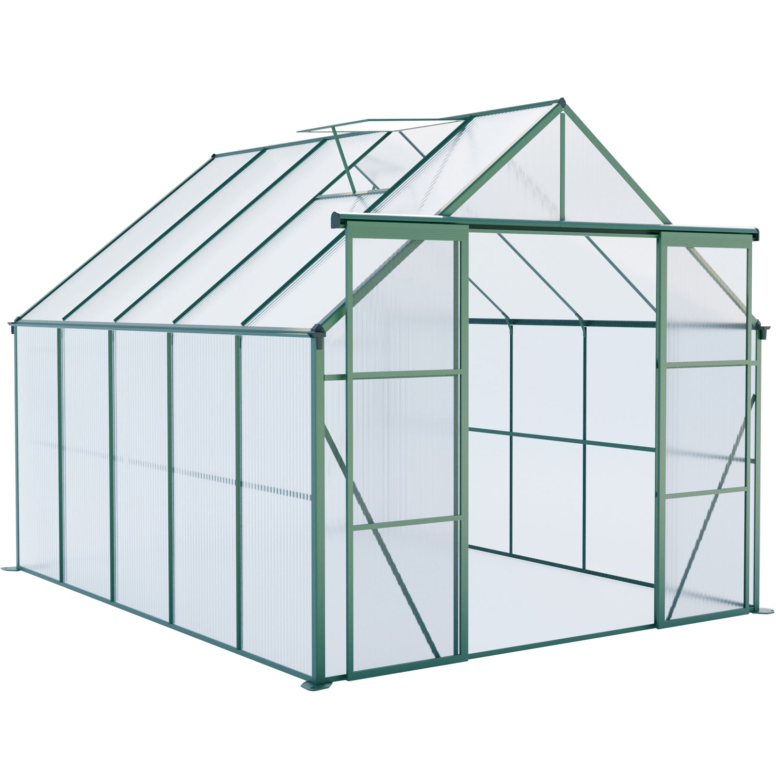 8x10FT Double Door Polycarbonate Greenhouse Raised Base and Anchor Aluminum Heavy Duty Walk-in Greenhouses for Outdoor Backyard in All Season,Green