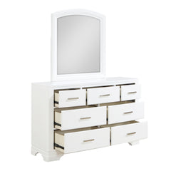 Modern White Finish Dresser Mirror Set Curve Design with 7x Drawers Smooth Glides Transitional Bedroom Furniture 1pc