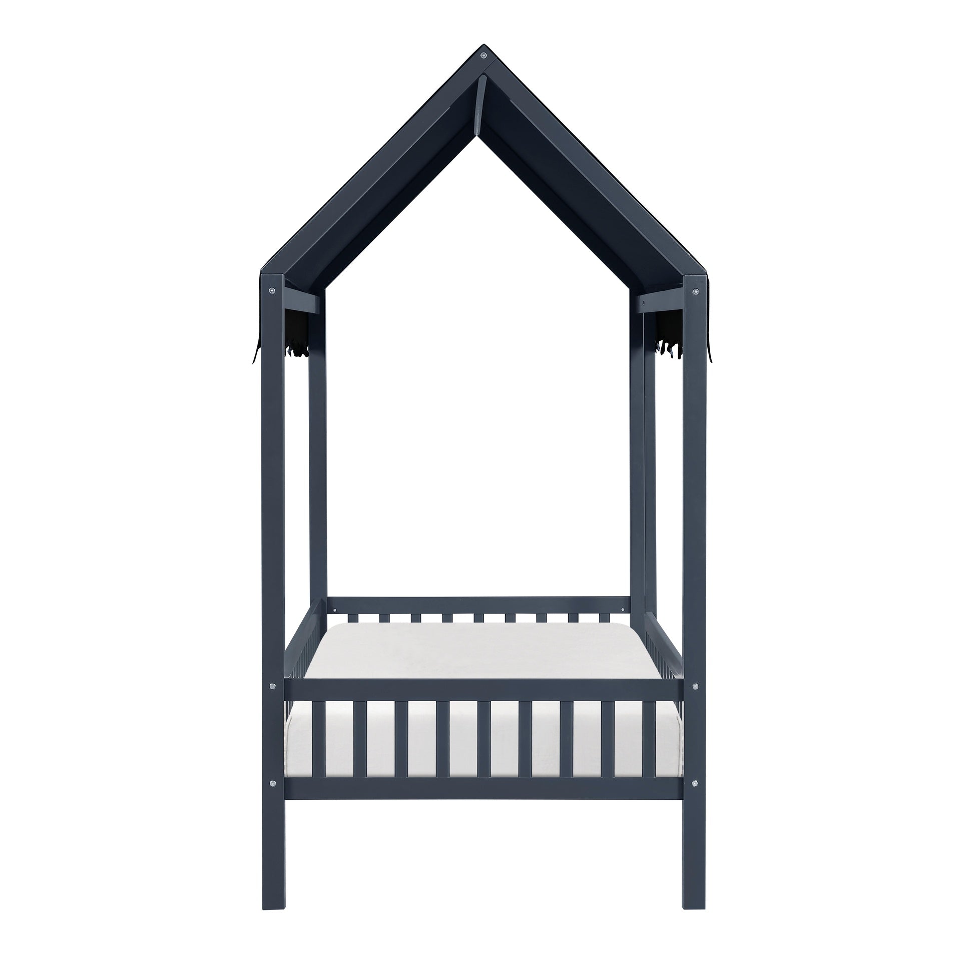 Navy Blue Finish Twin Platform Bed Canopy Fabric Shed Cover Wooden Modern Bedroom Furniture 1pc