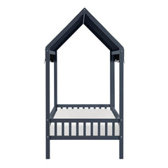 Navy Blue Finish Twin Platform Bed Canopy Fabric Shed Cover Wooden Modern Bedroom Furniture 1pc
