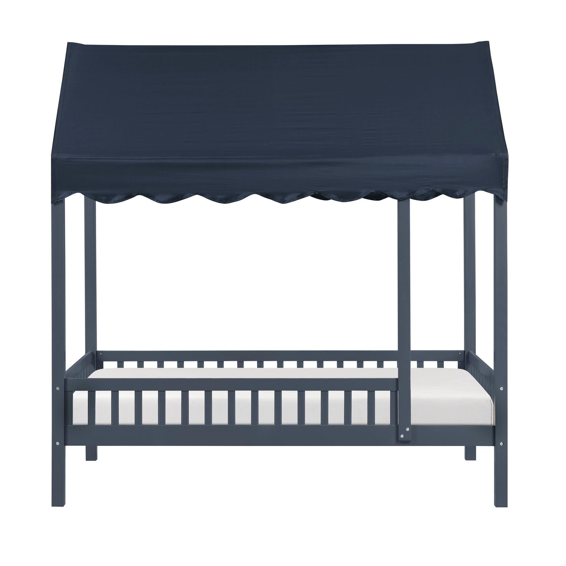 Navy Blue Finish Twin Platform Bed Canopy Fabric Shed Cover Wooden Modern Bedroom Furniture 1pc