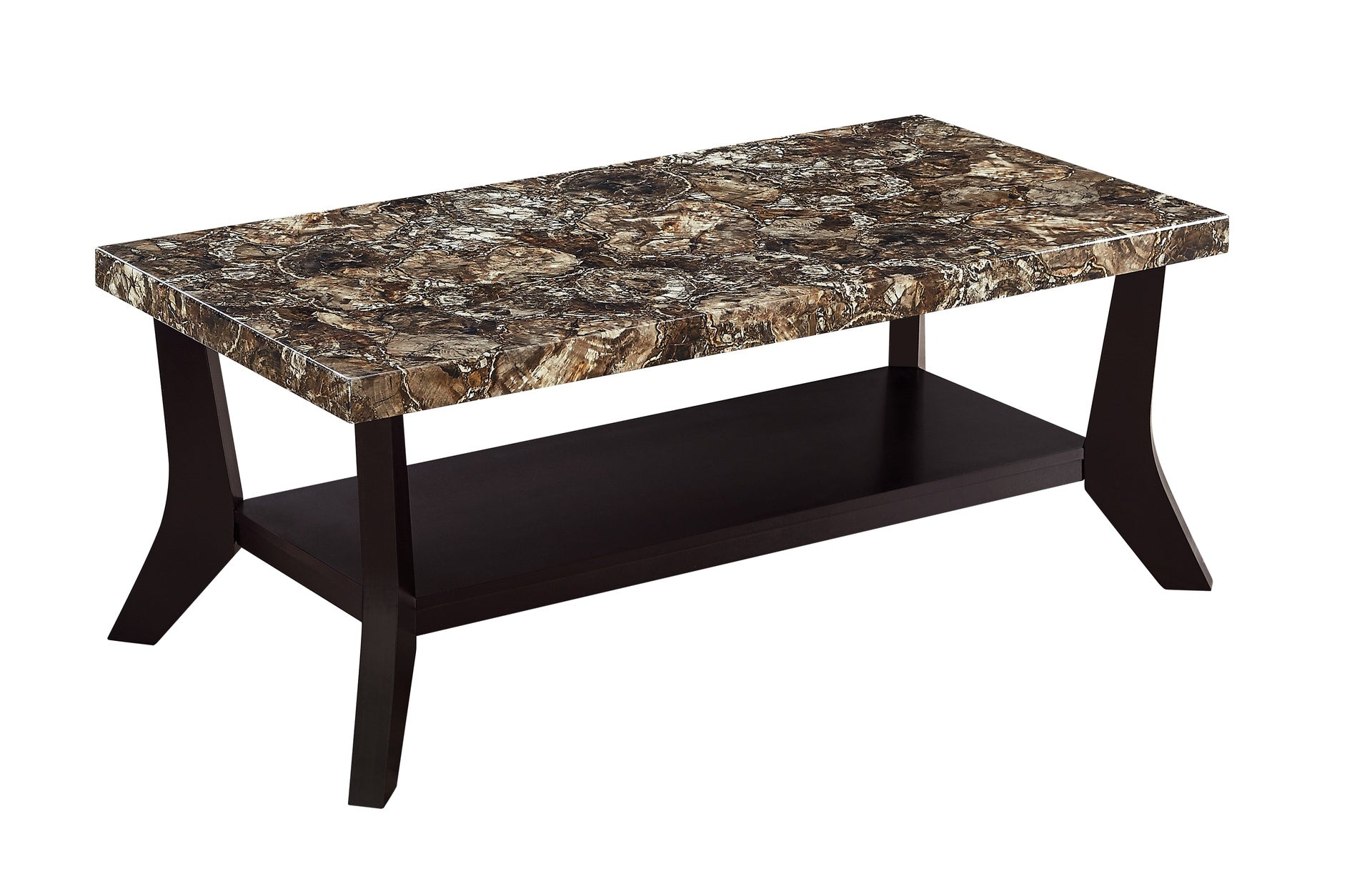 Faux Marble Tops 3-piece Table Set Rectangular Coffee Table Two Matching End Tables MDF Wooden Base Built-In Storage Shelves Contemporary Home Brown