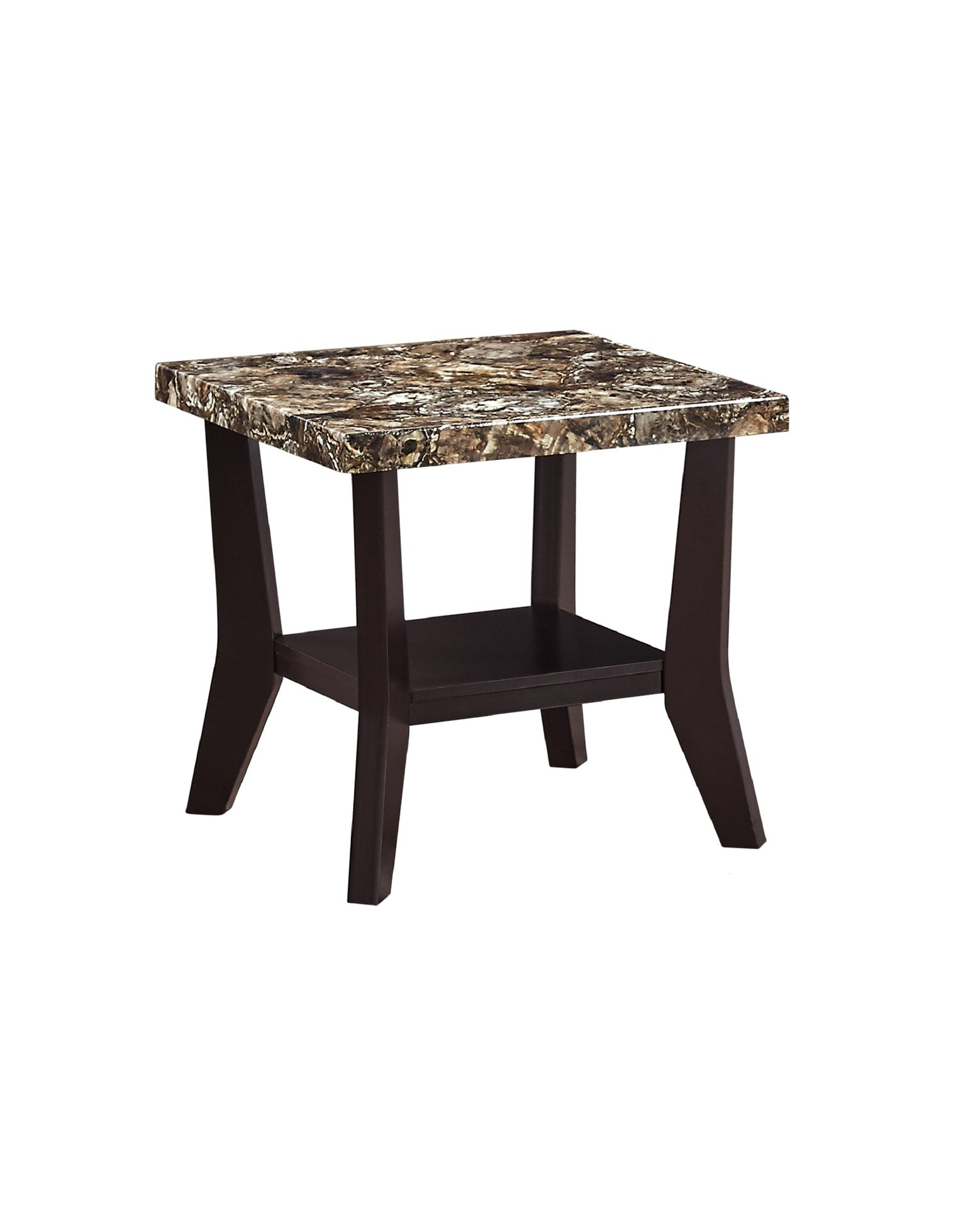 Faux Marble Tops 3-piece Table Set Rectangular Coffee Table Two Matching End Tables MDF Wooden Base Built-In Storage Shelves Contemporary Home Brown