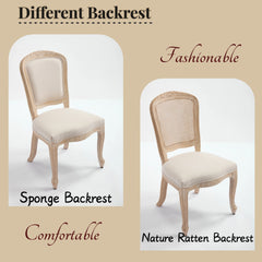 French Country Dining Chairs Set of 2, Upholstered  Chairs with  Fan-shaped Back, Wire drawing and carving techniques ,Disassemblable ,  for Living Room, Kitchen , Restaurant Use, Beige
