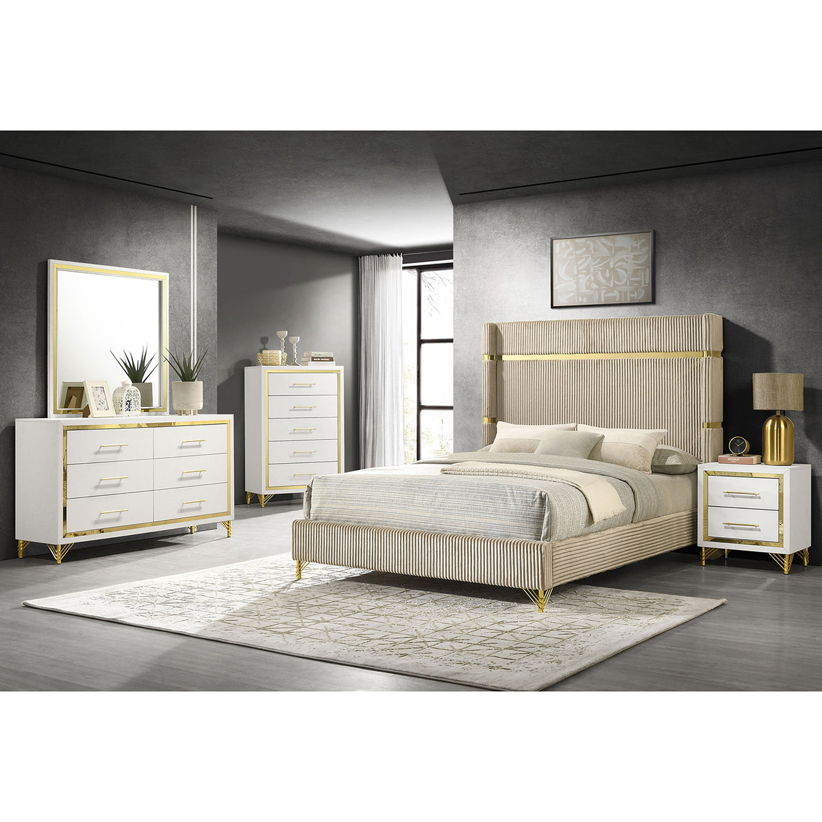 Malcolm Beige and White 5-piece Queen Bedroom Set