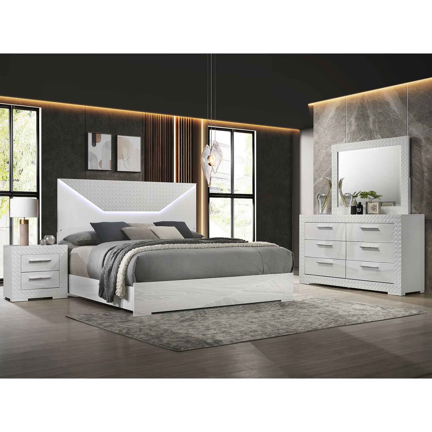 Pierce White High Gloss 4-piece Queen Bedroom Set