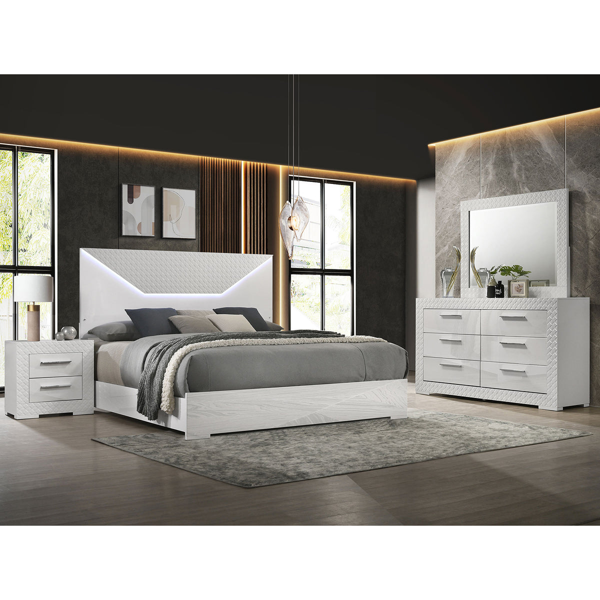 Pierce White High Gloss 4-piece Queen Bedroom Set