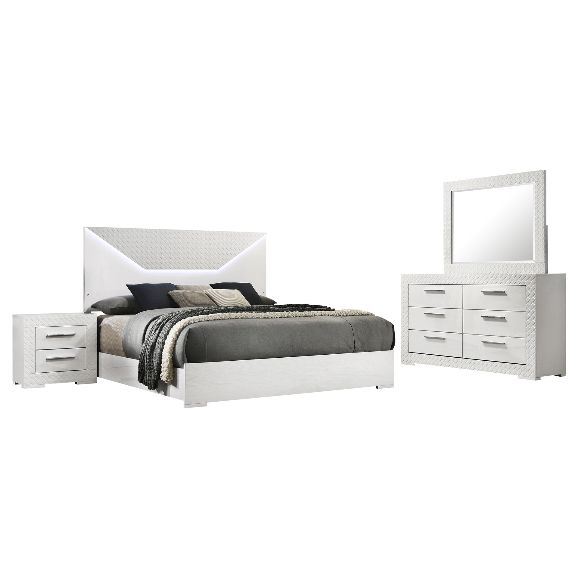 Pierce White High Gloss 4-piece Queen Bedroom Set