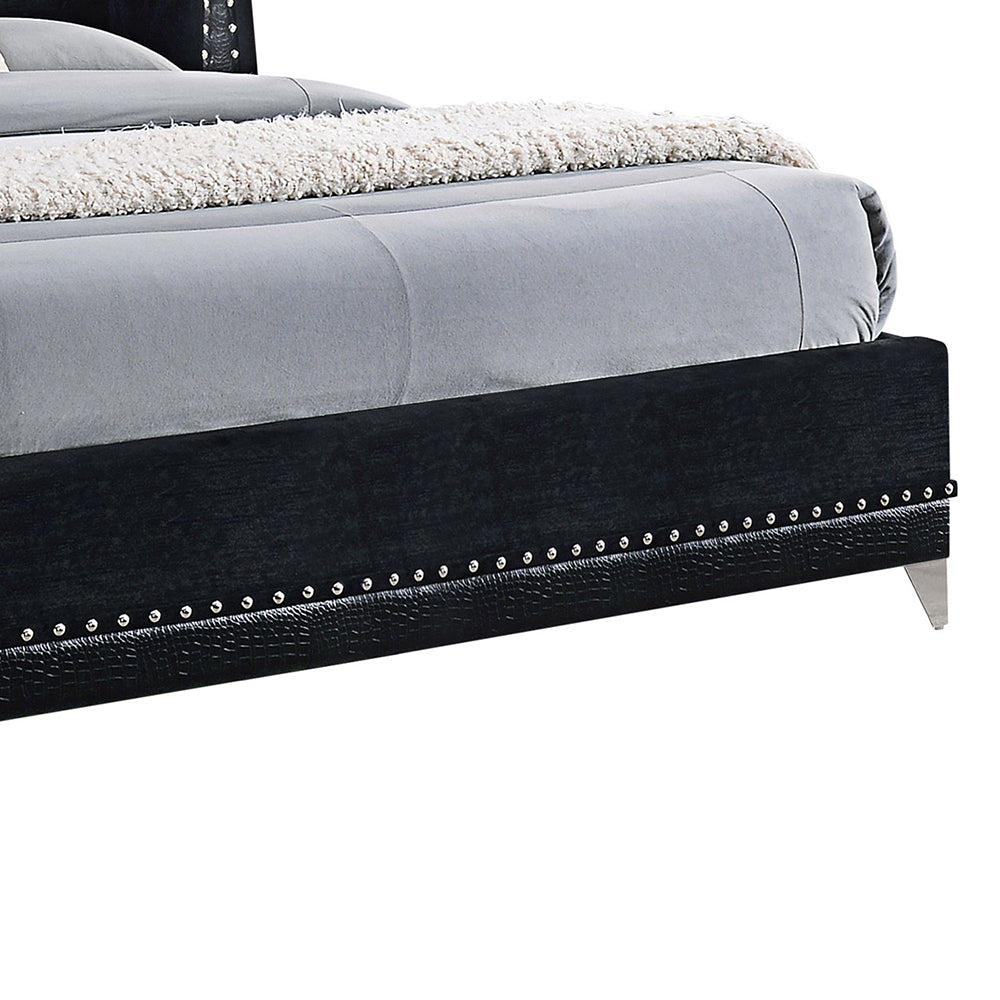 Tamsin Black Upholstered Eastern King Wingback Bed