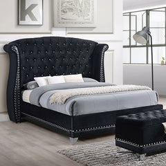 Tamsin Black Upholstered Eastern King Wingback Bed