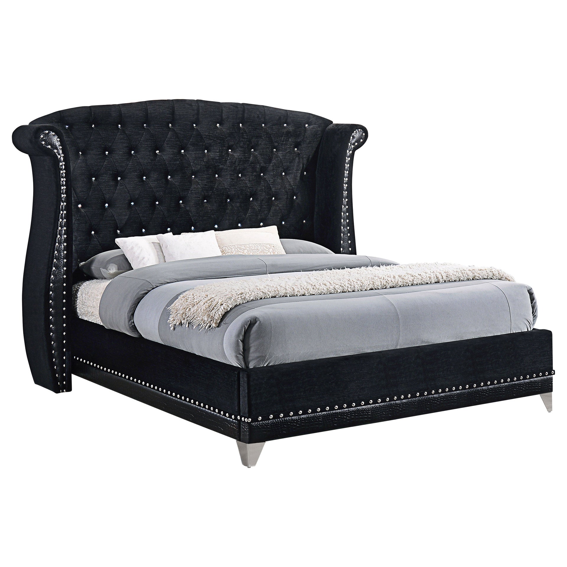 Tamsin Black Upholstered Eastern King Wingback Bed