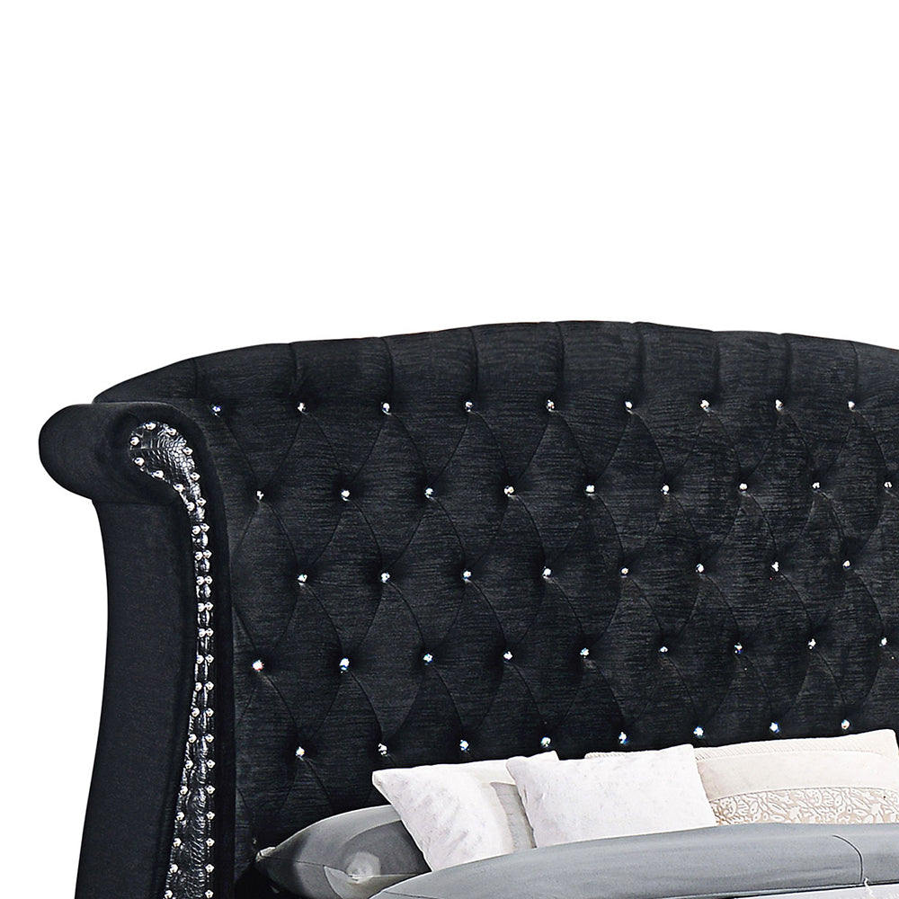 Tamsin Black Upholstered Eastern King Wingback Bed