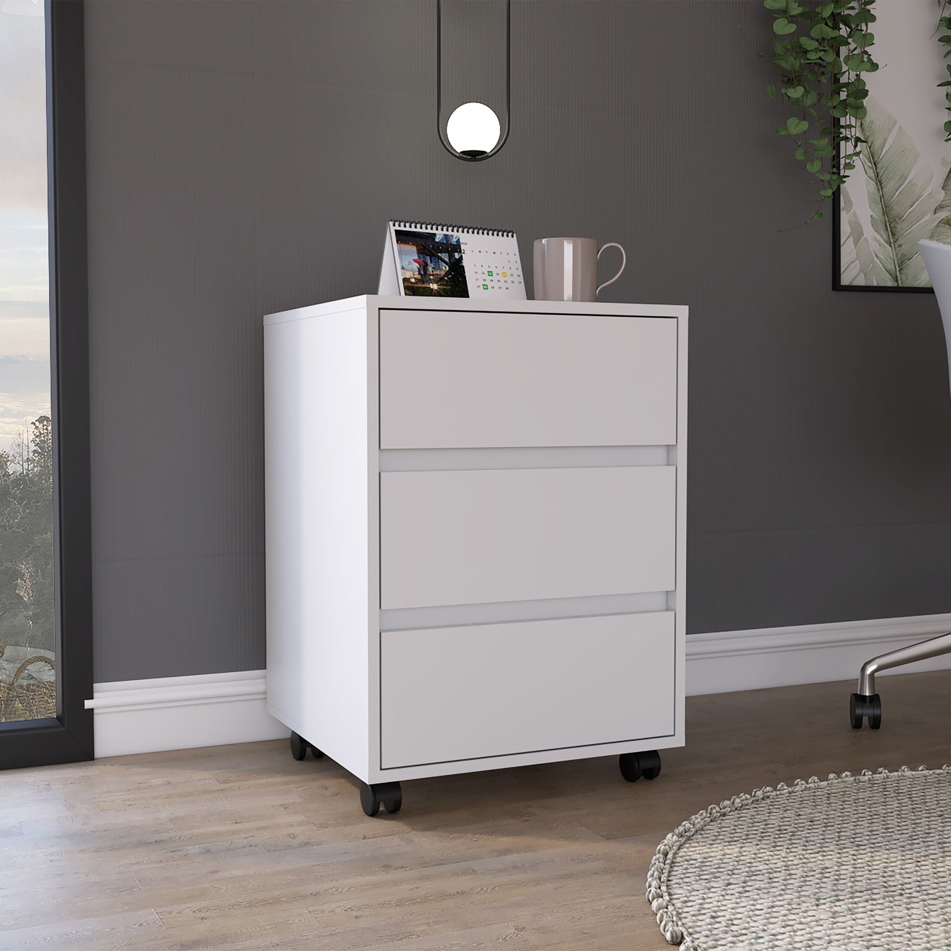 Artemisa 3 Drawer Filing Cabinet, Four Casters, Superior Top -White