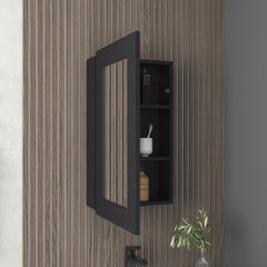 Juno 25.7" H x 15.7" W Narrow  Mirror Medicine Cabinet, One door with Three interior Shelves for Bathroom, Kitchen Black