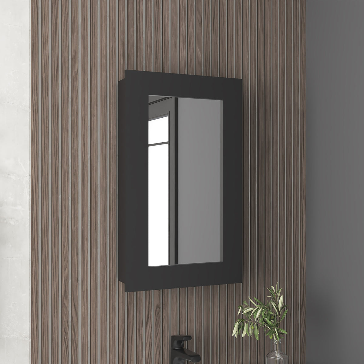 Juno 25.7" H x 15.7" W Narrow  Mirror Medicine Cabinet, One door with Three interior Shelves for Bathroom, Kitchen Black