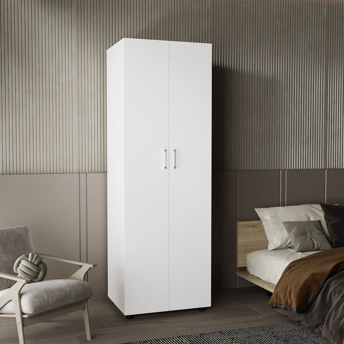 Aurora Armoire, Two Interior Shelves, Rod, Double Door, White