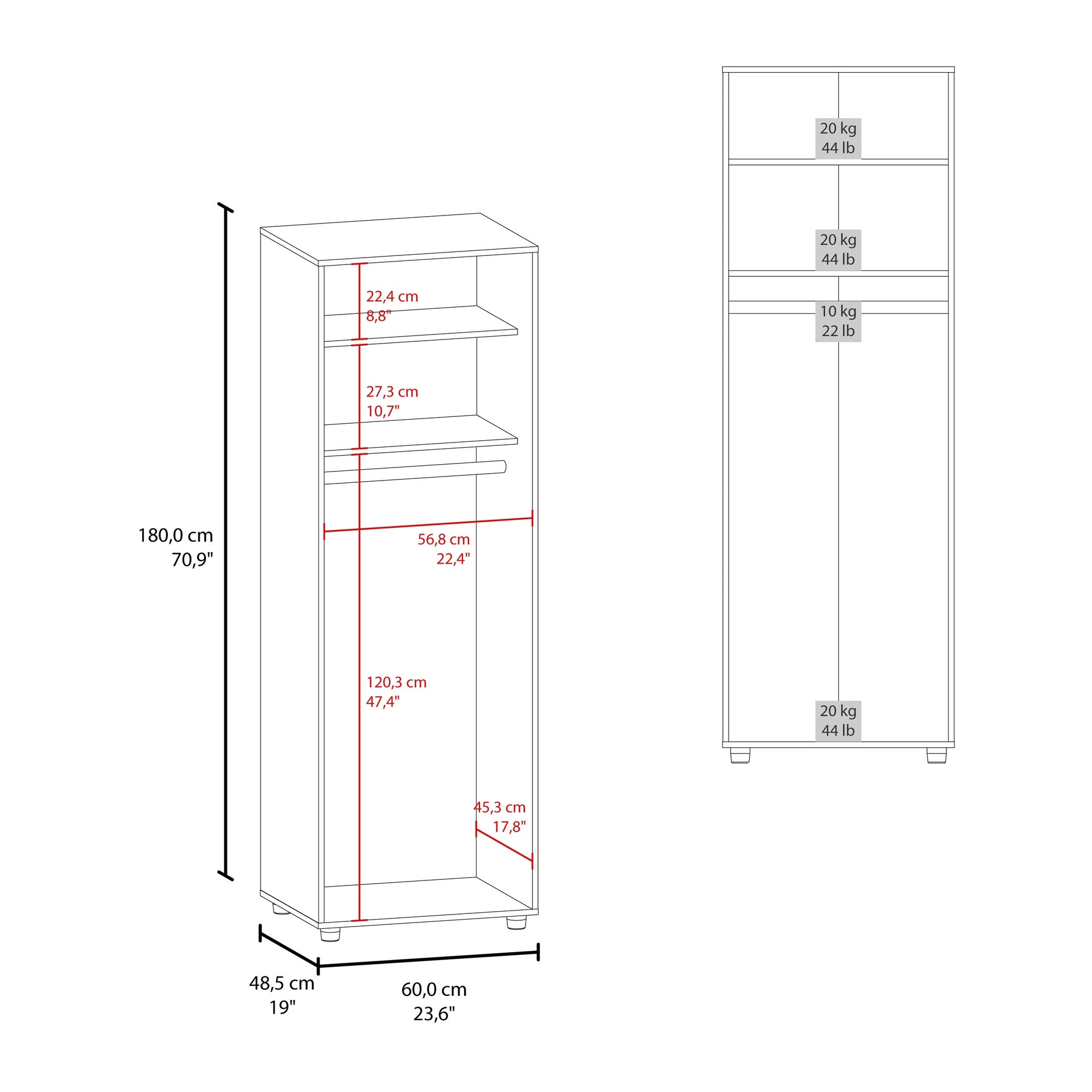 Aurora Armoire, Two Interior Shelves, Rod, Double Door, White