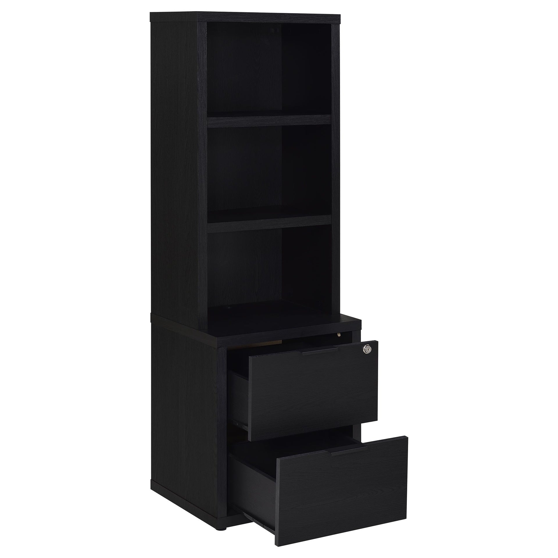 Geary Black 3-shelf Bookcase USB and Lockable Drawer