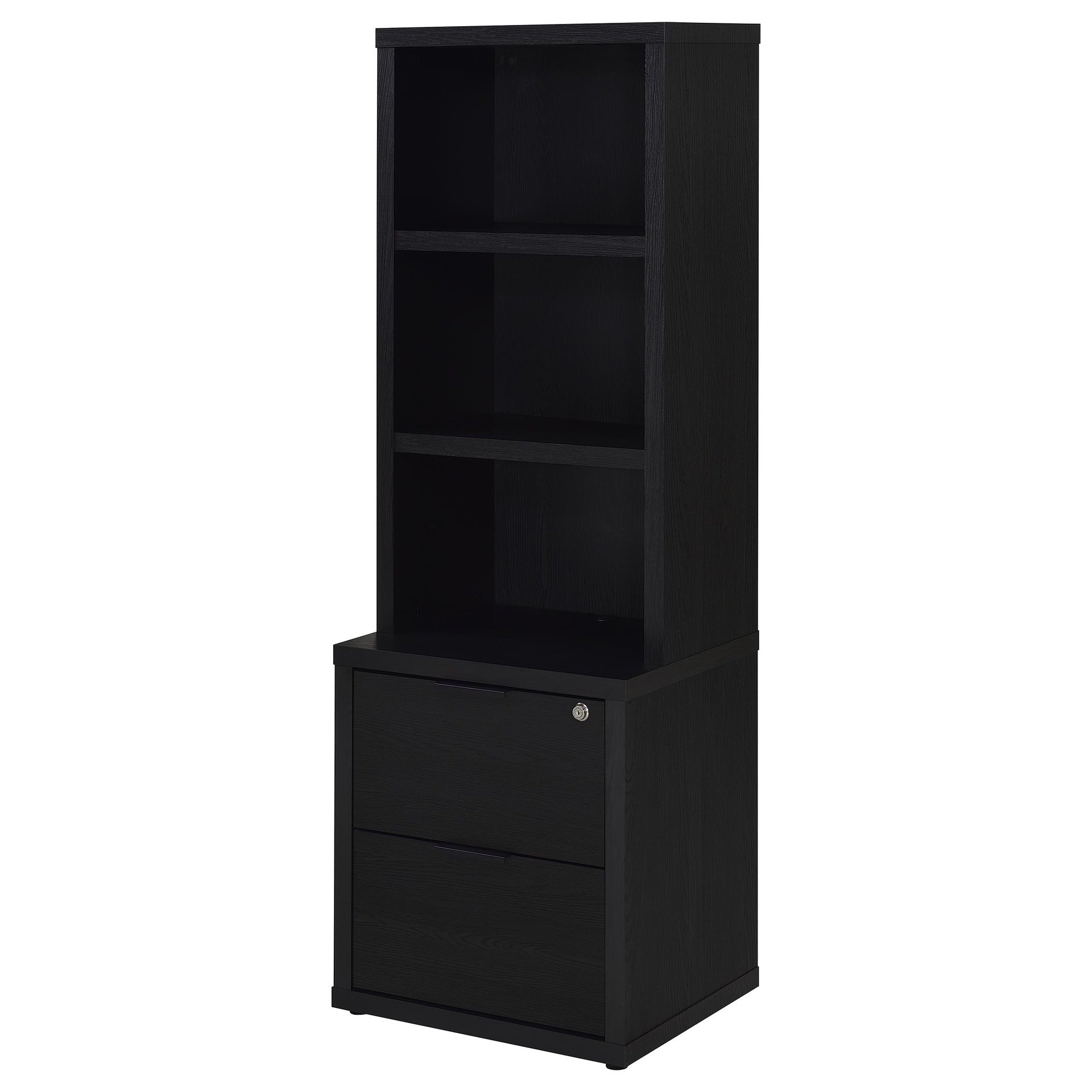 Geary Black 3-shelf Bookcase USB and Lockable Drawer