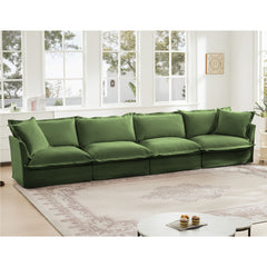Slipcovered Long Sofa, 4 Seater Sofa with Removable Cover, Extra Deep Couch for Living Room, ,Chenille Fabric Cloud Like Comfy Sofa Couch, Green Chenille Fabric