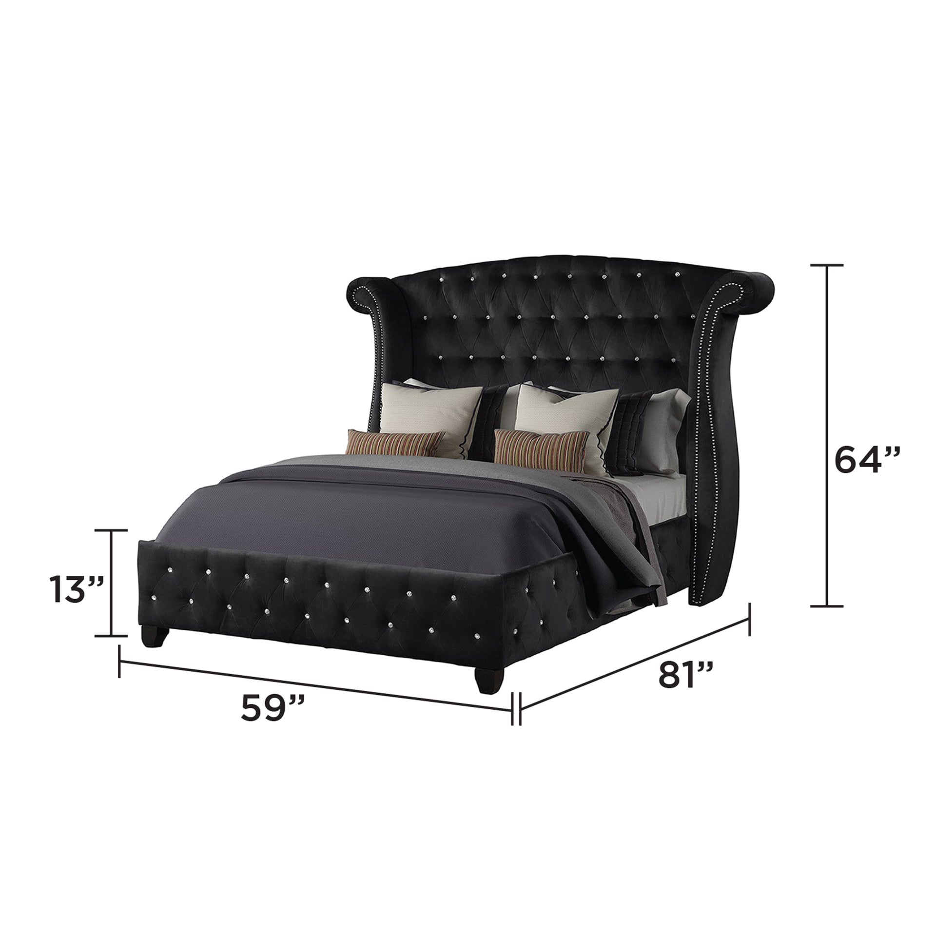 SOPHIA Crystal Tufted Full Bed Made with Wood in Black Color(NJ INVENTORY)