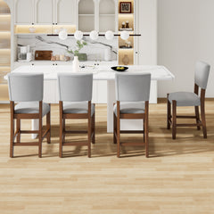 Mid Century Modern Bar Stools Set of 4, 40.4" Counter Stools with Back, Linen Upholstered Barstools with Solid Wood Legs Bar Chairs for Kitchen Island Dining Room, Grey (4-Piece Chairs)