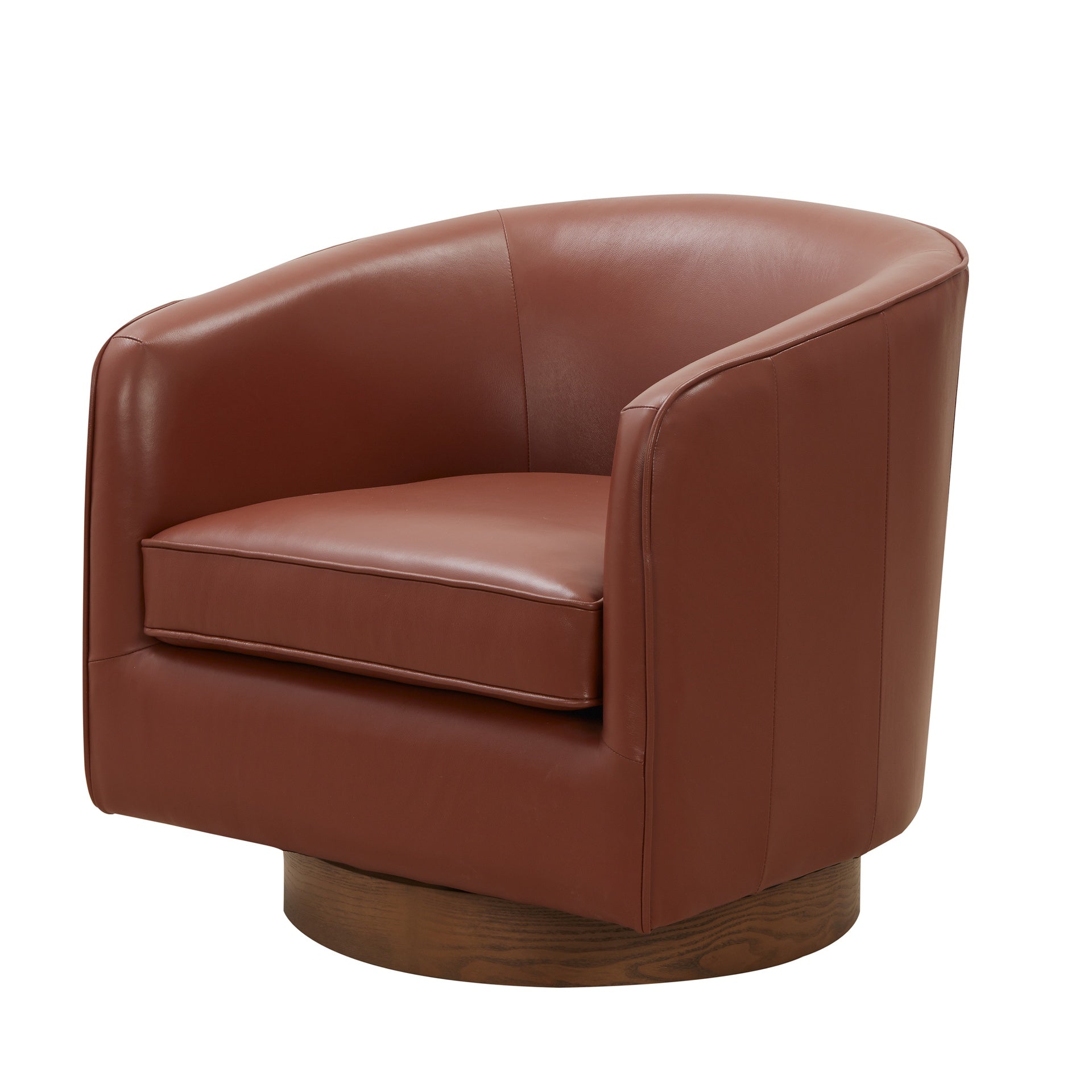 Tessa Caramel Top Grain Leather Wood Base Swivel Chair