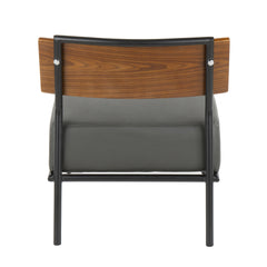 Fiji Contemporary Accent Chair in Grey Faux Leather with Walnut Wood Accent by LumiSource