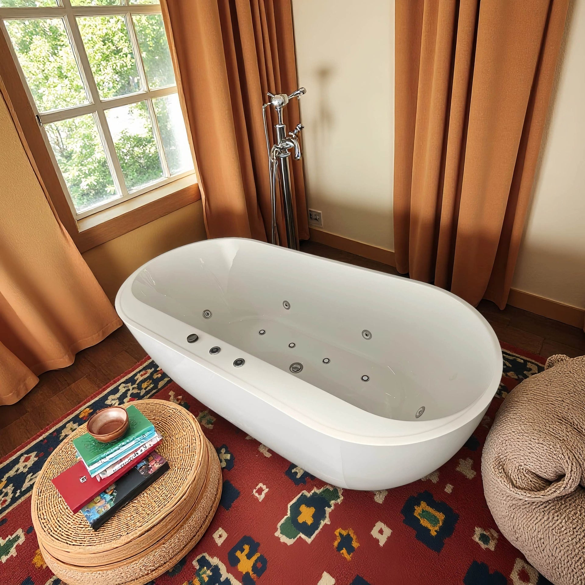 67" Whirlpool and Air Bath  Soaking Combination Tub with Adjustable Speed Air Blower and Air type control switch, White,AC-199B