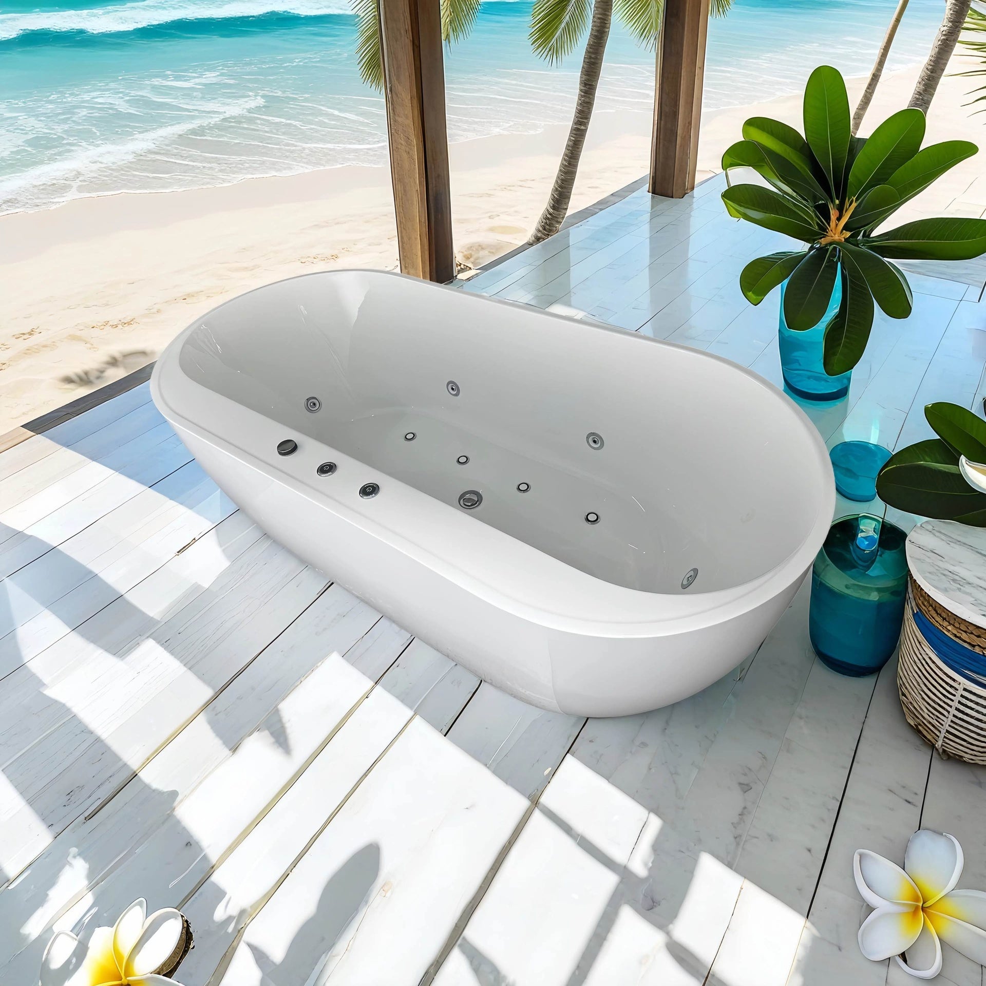 67" Whirlpool and Air Bath  Soaking Combination Tub with Adjustable Speed Air Blower and Air type control switch, White,AC-199B