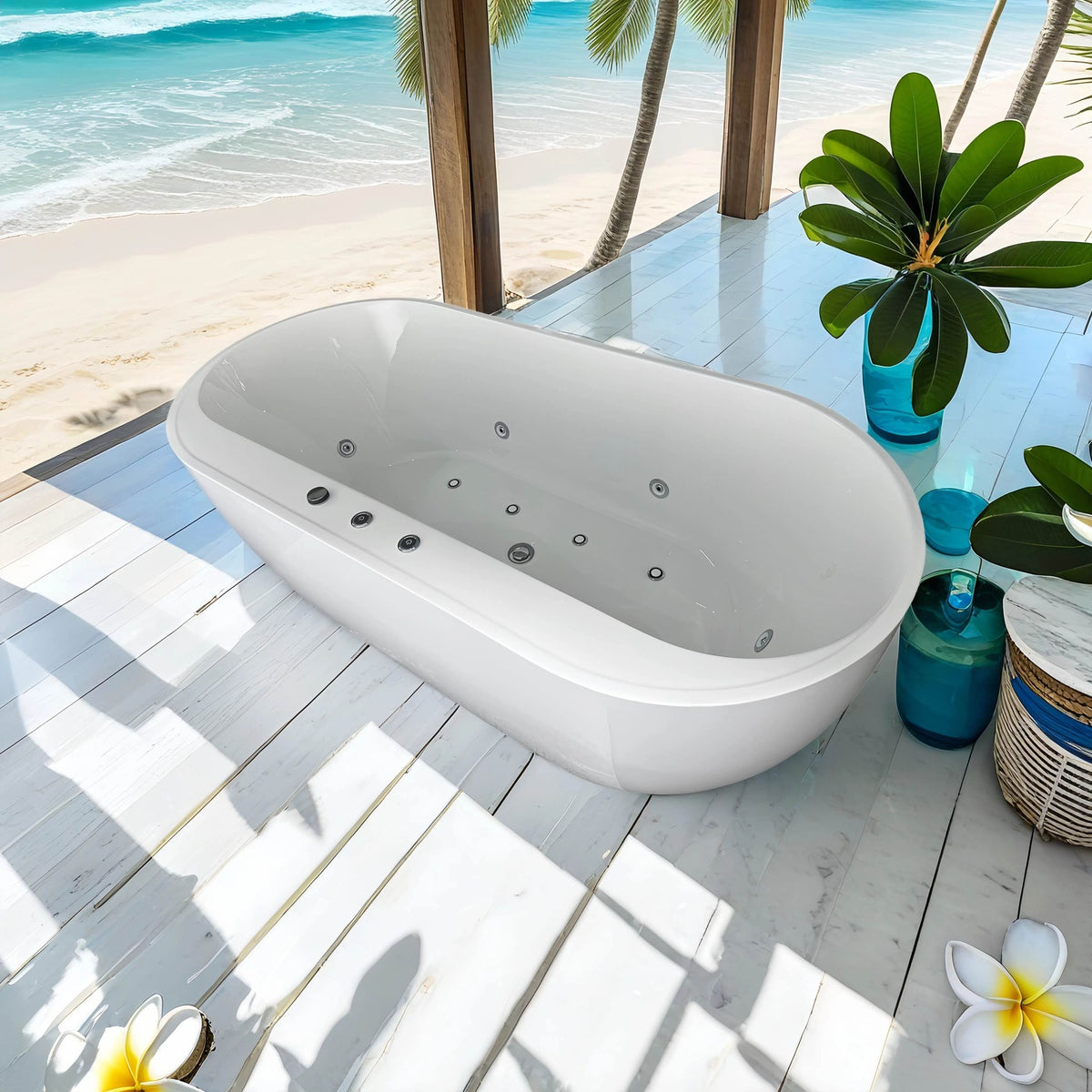 67" Whirlpool and Air Bath  Soaking Combination Tub with Adjustable Speed Air Blower and Air type control switch, White,AC-199B