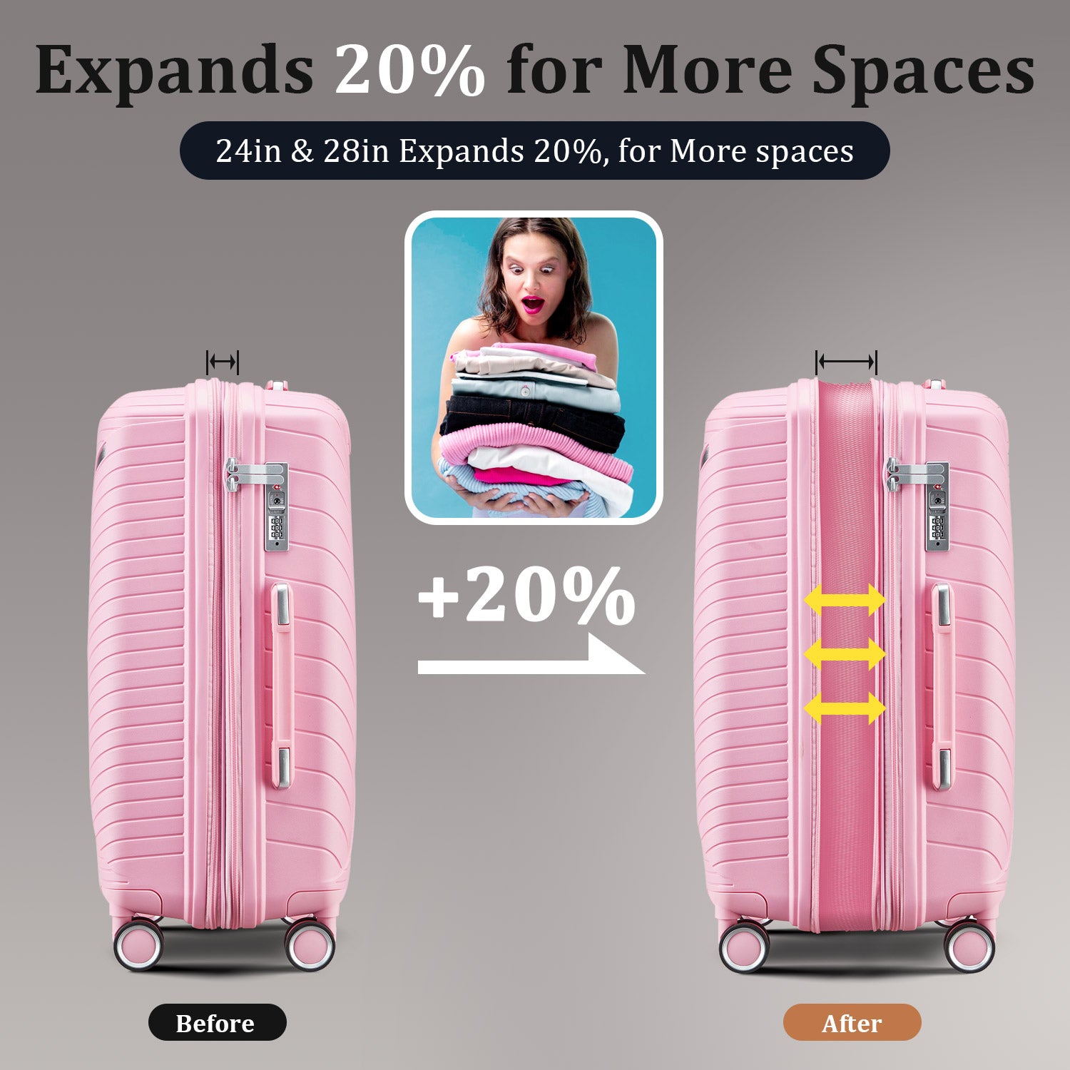 Luggage Sets 4 Piece(14/20/24/28), Expandable Lightweight Suitcase with 4 Double 360 Degrees Mute Spinner Wheels PP Materials Durable TSA Lock Travel Luggage