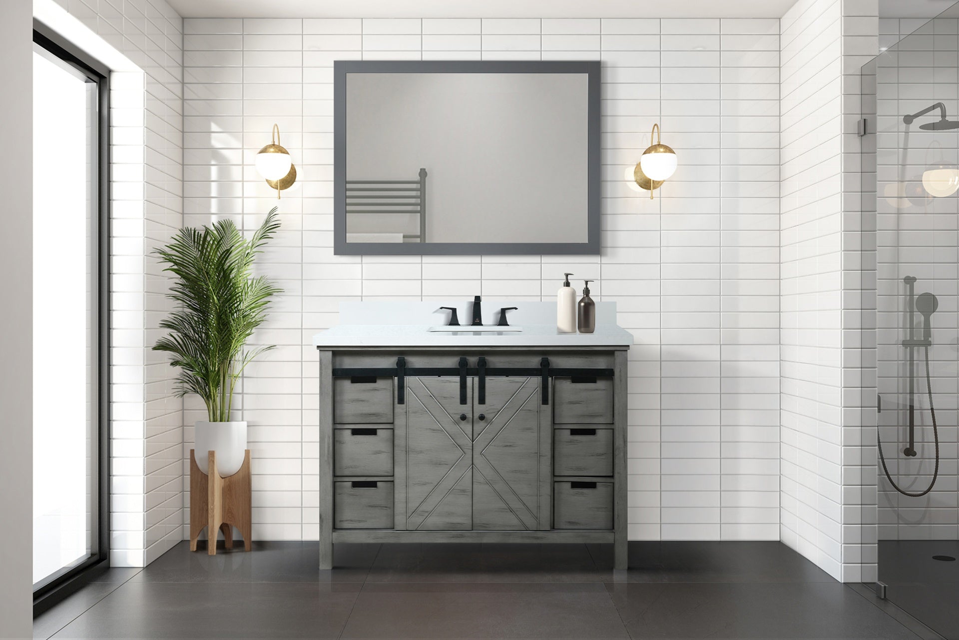 Ash Grey Bath Vanity 48 in. W x 22 in. D, Cultured Marble Countertop and Faucet Set