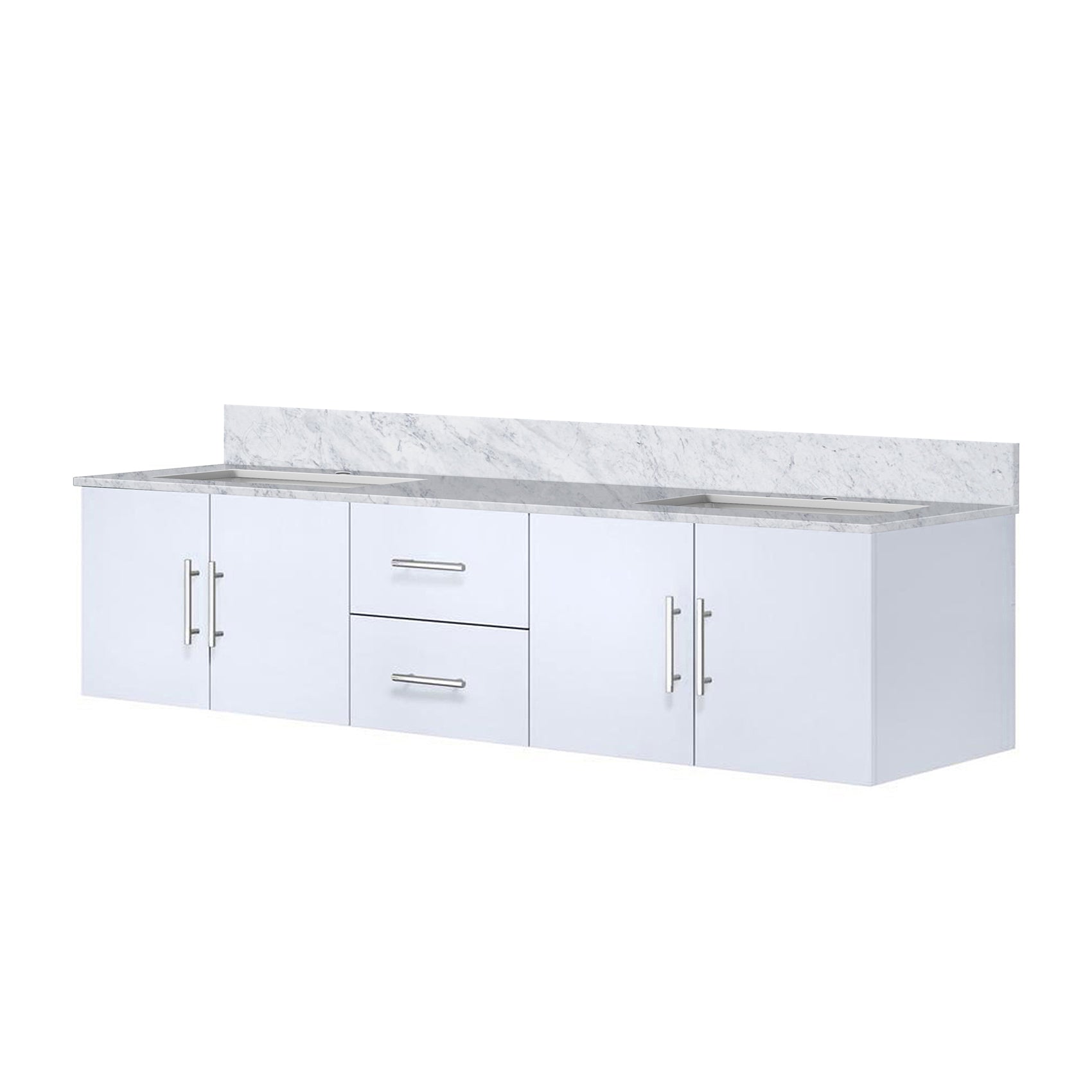 Glossy White Double Bath Vanity 80 in. W x 22 in. D, with Carrara Marble Top