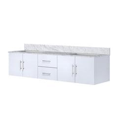 Glossy White Double Bath Vanity 80 in. W x 22 in. D, with Carrara Marble Top